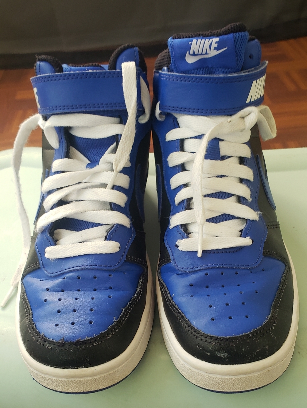 Nike Kids Blue and Black High-Top Sneakers with White Laces